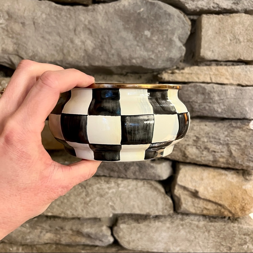 MacKenzie Childs squashed pot in courtly check (lid missing)